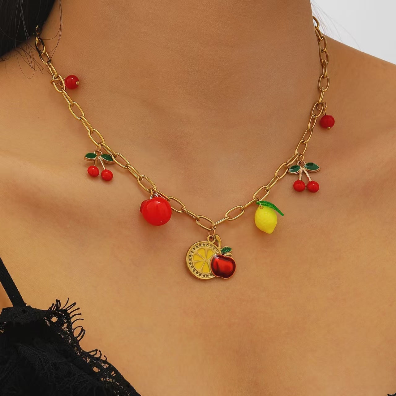 Wholesale Fruit Geometric Pendant Clavicle Necklace